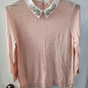 NEW SWEATER JEWELED COLLAR SIZE XXL SOFT PALE PINK BY MADISON JUlES